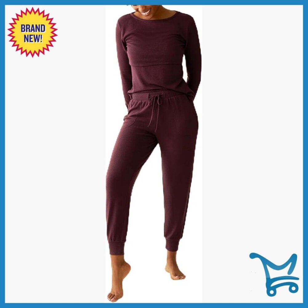 Maternity Nursing Pajama Set Long Sleeve Lounge Pants Large CozyKnit